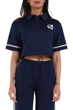 Msgm Femme, Tops, Bleu, Taille: 36 FR Polo en coton avec logo brodé