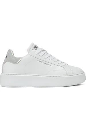 Crime london Femme, Chaussures, Blanc, Taille: 41 EU Baskets en Cuir Blanc avec Talon Argent