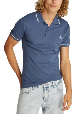 Calvin Klein Homme, Tops, Bleu, Taille: M Polo Slim Manches Courtes Collection Printemps/Été