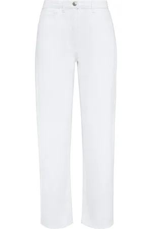 MVP Wardrobe Femme, Jeans, Blanc, Taille: 40 FR Jean Boyfriend Blanc avec Bouton Argent