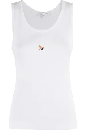 Maison Kitsuné Femme, Tops, Blanc, Taille: 38 FR Débardeur Blanc Baby Fox Côtelé