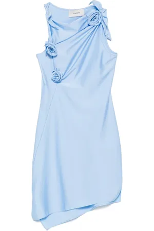 COPERNI Femme, Robes, Bleu, Taille: 38 FR Robe Bleue Claire Asymétrique à Fleurs