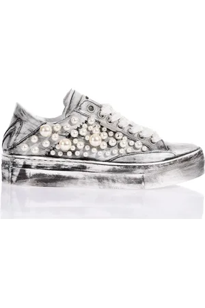 Mimanera Femme, Chaussures, Multicolore, Taille: 37 EU Baskets Plateforme Blanches avec Accents de Perles