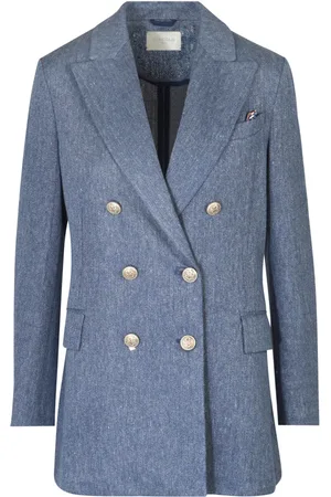 Circolo Femme, Vestes, Bleu, Taille: 40 FR Blazer Double-Breasted en Lin Coton