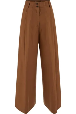 GENTRYPORTOFINO Femme, Pantalons, Brun, Taille: 40 FR Pantalon Palazzo Plissé pour Femme