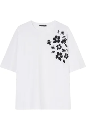 Persona by Marina Rinaldi Femme, Tops, Blanc, Taille: 44 FR T-shirt Floral avec Broderie Contrastée