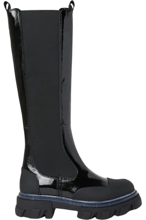 Ganni Femme, Chaussures, Noir, Taille: 40 EU Bottes Chelsea en Cuir Verni au Genou
