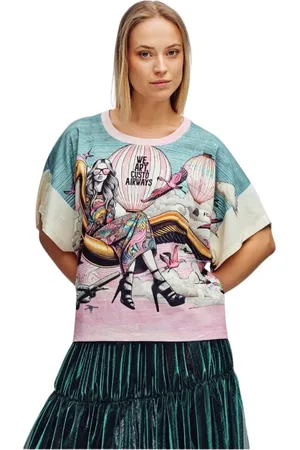Custo Barcelona Femme, Tops, Multicolore, Taille: 38 FR Flamingo T-shirt à manches larges et col rond