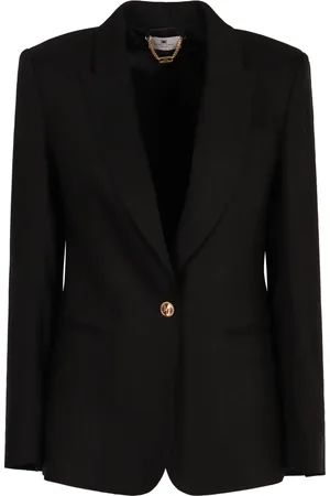 Elisabetta Franchi Femme, Vestes, Noir, Taille: 40 FR Veste en Lin à Col Revers