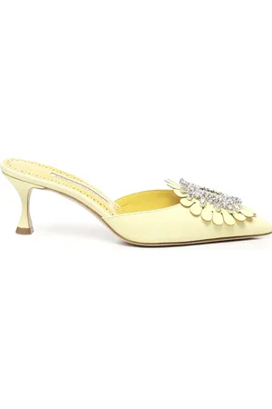 Manolo Blahnik Femme, Chaussures, Jaune, Taille: 38 EU Talons en cuir avec boucle bijou