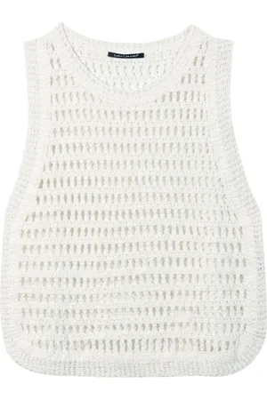 Luisa Cerano Femme, Pulls, Blanc, Taille: 38 FR Haut Crochet Manches Courtes, Blanc