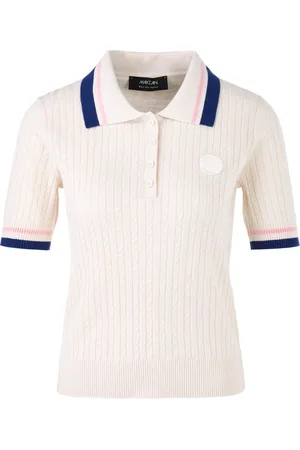 Marc Cain Femme, Tops, Blanc, Taille: 42 FR Pull de Tennis en Mélange de Soie avec Torsades
