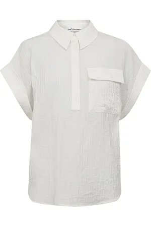Co`Couture Femme, Blouses et Chemises, Blanc, Taille: 36 FR Chemisier Blanc avec Manches Courtes Larges