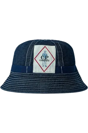 C.P. Company Homme, Accessoires, Bleu, Taille: L Chapeau Seau en Denim avec Motif Logo