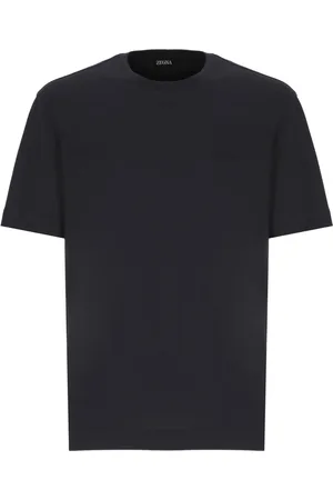 Ermenegildo Zegna Homme, Tops, Bleu, Taille: XL T-shirt en Coton Bleu avec Logo Brodé