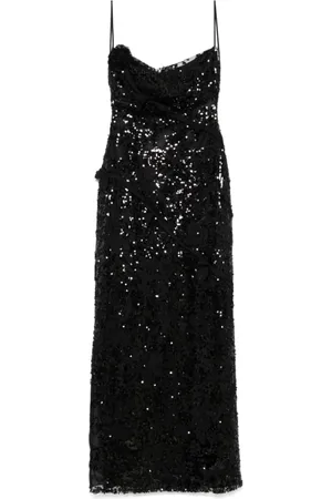 COPERNI Femme, Robes, Noir, Taille: 38 FR Robe Noire à Paillettes Brodées avec Détail de Rose