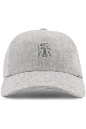 Brunello Cucinelli Femme, Accessoires, Gris, Taille: M Casquette de baseball en lin brodé avec logo