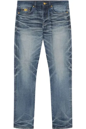 VERSACE Homme, Jeans, Bleu, Taille: W32 Jean Bleu Coupe Droite Cinq Poches