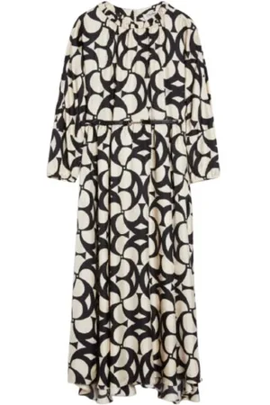Max Mara Femme, Robes, Noir, Taille: 36 FR Robe évasée en soie avec imprimé audacieux