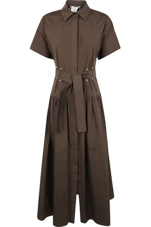 Max Mara Femme, Robes, Brun, Taille: 36 FR Robe en Popeline à Manches Courtes