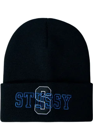 STUSSY Homme, Accessoires, Noir, Taille: ONE Size Logo Beanie Hat Plain Knit