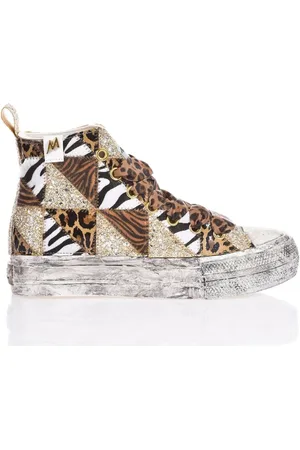 Mimanera Femme, Chaussures, Multicolore, Taille: 37 EU Baskets Plateforme Animalier Paillettes Or