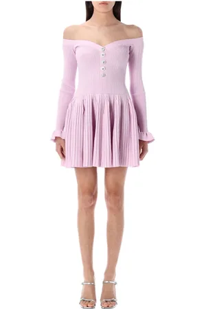 Self-Portrait Femme, Robes, Rose, Taille: 38 FR Robe Mini Rose en Tricot Côtelé Épaules Dénudées