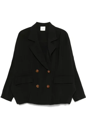 ALYSI Femme, Vestes, Noir, Taille: 36 FR Veste noire à boutons avec poches à rabat