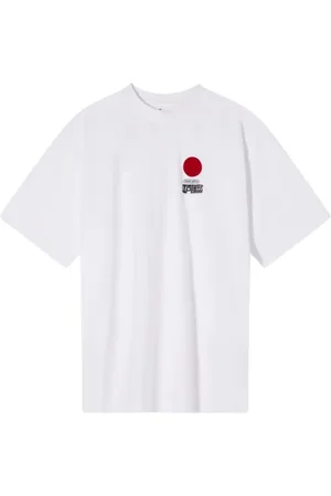 Edwin Homme, Tops, Blanc, Taille: L T-shirt en coton à manches courtes imprimé soleil