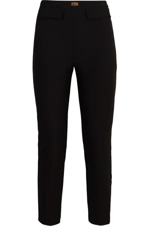 Elisabetta Franchi Femme, Pantalons, Noir, Taille: 38 FR Pantalon en coton taille haute avec poches