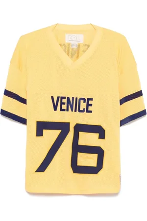 ERL Homme, Tops, Jaune, Taille: L T-shirt Jaune à Rayures Col en V