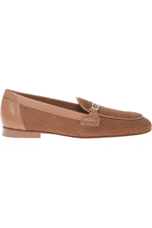 BALDININI Femme, Chaussures, Brun, Taille: 38 1/2 EU Perforated nubuck leather loafer