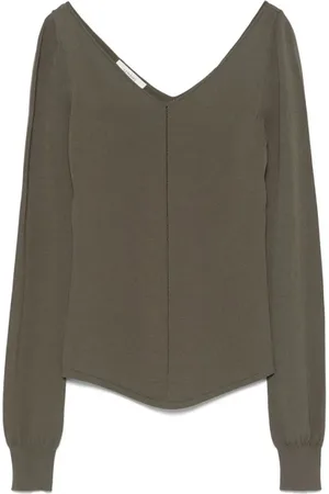 LEMAIRE Femme, Pulls, Vert, Taille: 40 FR Khaki V-Neck Top