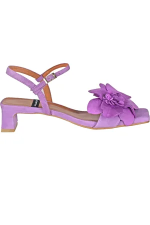 Angel alarcon Femme, Chaussures, Violet, Taille: 37 EU Sandales en Daim avec Appliques Florales
