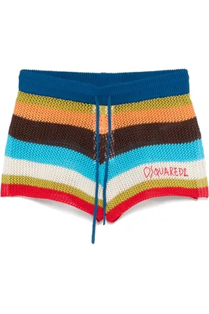 Dsquared2 Femme, Shorts, Multicolore, Taille: 38 FR Pantalon à Rayures Marron avec Cordon de Serrage