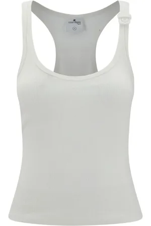 Courrèges Femme, Tops, Blanc, Taille: 40 FR Haut en coton côtelé avec logo brodé