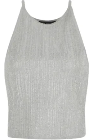 Armani Exchange Femme, Tops, Gris, Taille: 40 FR Haut lumineux en lurex avec bretelles délicates