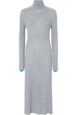Pinko Femme, Robes, Gris, Taille: 42 FR Robe Maxi Décontractée en Laine Grise