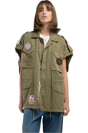 Replay Femme, Blouses et Chemises, Vert, Taille: 38 FR Chemise Patch Hawaii Colorée