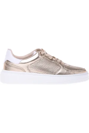 BALDININI Femme, Chaussures, Jaune, Taille: 39 EU Light gold perforated leather trainer