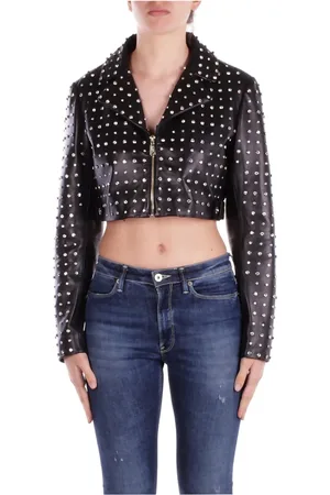 Blugirl Femme, Vestes, Noir, Taille: 40 FR Veste en cuir clouté à glissière