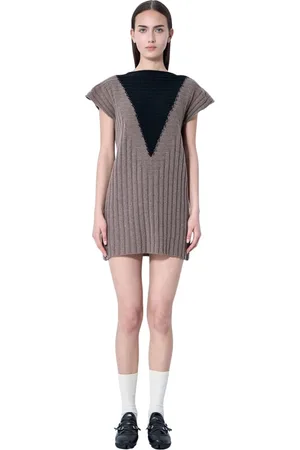 Kiko Kostadinov Femme, Robes, Brun, Taille: 40 FR Robe en Maille Côtelée avec Panneaux Contrastants