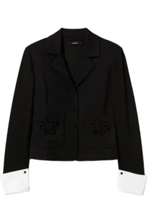 Twin-Set Femme, Vestes, Noir, Taille: 42 FR Blazer Détail Broche Florale Vêtements