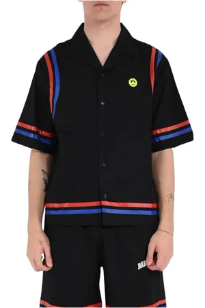 BARROW Homme, Chemises, Noir, Taille: L Chemise en Coton à Manches Courtes à Rayures