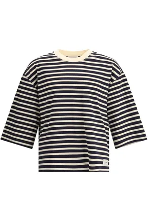 Ami Homme, Tops, Multicolore, Taille: L T-shirt Oversize à Rayures avec Ourlet Asymétrique