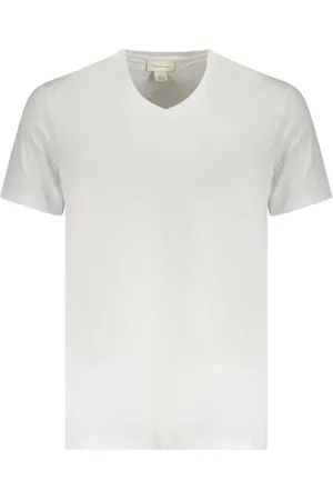 Calvin Klein Homme, Tops, Blanc, Taille: M T-shirt en Coton à Col V avec Logo Brodé