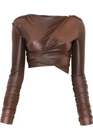 Rick Owens Femme, Blouses et Chemises, Brun, Taille: 38 FR Jade Manches Longues Crop T-Shirt