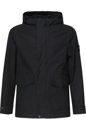 Stone Island Homme, Vestes, Noir, Taille: S Manteau en Coton Noir avec Capuche