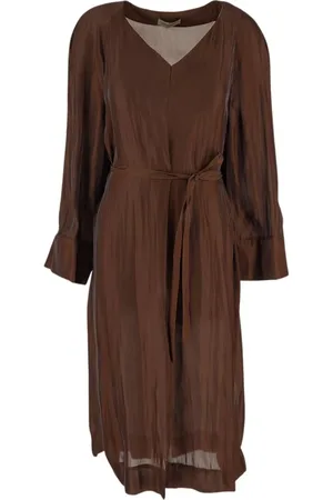GENTRYPORTOFINO Femme, Robes, Brun, Taille: 38 FR Robe à col en V à manches longues et ceinture