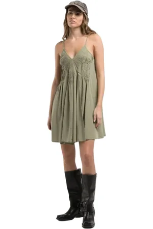 Replay Femme, Robes, Vert, Taille: 38 FR Mini robe en lin uni frais